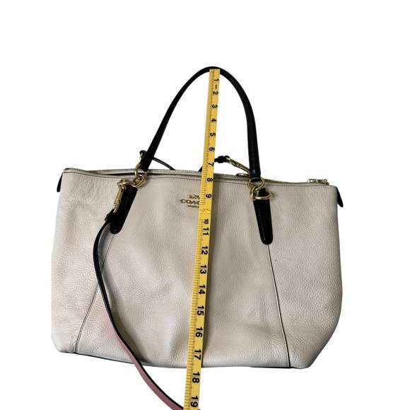 Coach Pebbled Leather Tote Cream Blue Gold Hardware Shoulder Bag F73718 - Picture 8 of 8